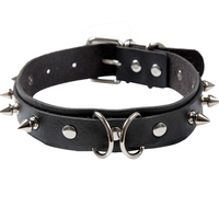 Collier ras du cou en cuir PU style punk avec rivets de luxe et doubles anneaux, collier gothique à rivets pour la mode alternative