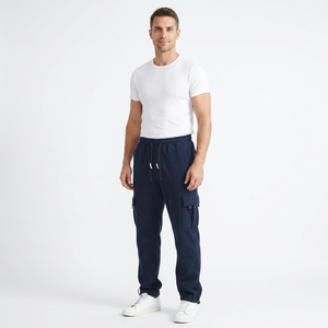 Pantalon de survêtement cargo en polyester tricoté léger pour homme, taille élastique, plusieurs poches, style décontracté, idéal pour le printemps, en molleton anti-plis - Product Image 2