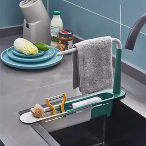 Plastic Sink Houder Expandable Opslag Afvoer Mand Spons Zeep Houder Gootsteen Opslag Houder Met Handdoek Droogrek