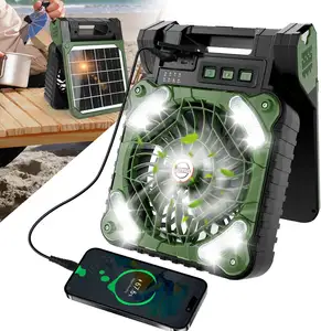 Ventilateur de tente multifonctionnel à 4 vitesses et 3 minuteries pour panneau solaire pliable pour l'extérieur.