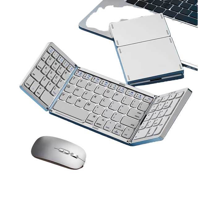 Ultra Slim 3-Fold Rechargeable Wireless Keyboard Mouse Combo Portable Plastic Computer Set for Tablet Mobile Phone Solar Scissor
