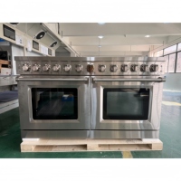 60 pouces. 9,2 Cu. Ft. Réchaud d'extérieur à 10 brûleurs, cuisinière à gaz, four à convection, porte en verre triple couche en acier inoxydable