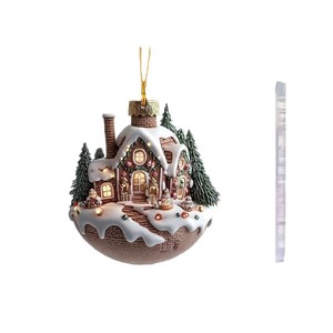 Colgante acrílico plano de casa de nieve con taza de café navideña y coche, decoración para árbol de Navidad, regalo - Product Image 3