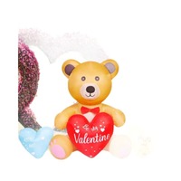 Ours gonflable pour la Saint-Valentin tenant un cœur en forme de cœur, coloré comme des bonbons, avec éclairage LED, jouet gonflable décoratif de dessin animé