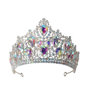 Couronnes de concours de beauté en cristal AB argentées de 10 pouces, couronnes de gagnante en diamant scintillant rose pour femmes, vente en gros d'usine - Product Image 5