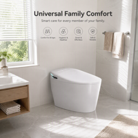 WC intelligent à poser au sol avec chasse automatique, bidet en céramique sans rebord, siège chauffant et télécommande