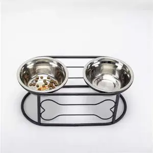 Custom Elevated Pet Feeder with 2 Bowls Welding Service Arc Iron Wire Style and Cute Iron Bone Welding Parts Pet Raised Bowls