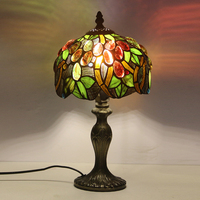 Lampe de table LongHuiJing 8 pouces en verre teinté baroque motif tulipe, base en alliage de zinc, E26 E27 110-220V, lampe de lecture vintage