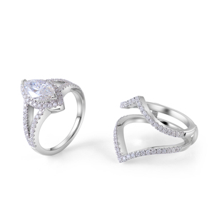 White Gold Marquise Cut Diamond 6x12mm <strong>Ring</strong> <strong>Guard</strong> 925 Silver Moissanite Engagement <strong>Rings</strong> for Women Anniversary <strong>Ring</strong> Set - Product Image 3