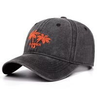 Casquette de baseball brodée en tissu éponge lavé, motif cocotier, style sportif décontracté, imprimé léopard, argyle, dobby, respirante et imperméable, 100% coton