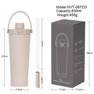 2026 Luxury 830ml Magnetic Handle Water Bottle Wholesale Custom Logo Stainless Steel Vacuum Insulated Dual Drink Straw Flask - Product Image 1