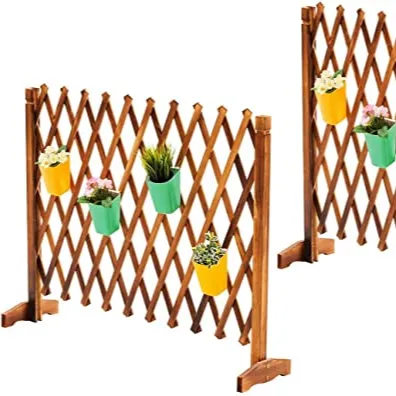 Expanding Freestanding Wooden Trellis Fence Garden Screen with Mobile and Fold-able Design for Gardeners and Pet Owners