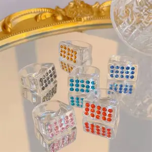 Korean Charms Embedded Candy Color Crystal Square Acrylic Ring for Women Transparent Resin Rings Vintage Fashion Gifts Jewelry