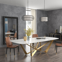 Ensemble de table et chaises de salle à manger carrées modernes de luxe avec plateau en marbre et pieds dorés, 6 places, tables à manger extensibles et convertibles