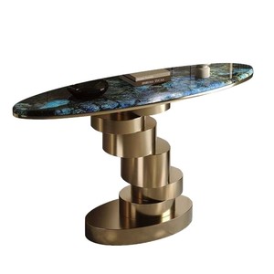 Modern Marble <b>Console</b> <b>Table</b> Oval Shape <b>Gold</b> Base Living Room Entryway Decor - Product Image 5