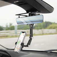 Support de téléphone pour rétroviseur de voiture Karmus, hauteur réglable, fixation automatique par clip, rotation rétractable, compatible avec tous les téléphones portables