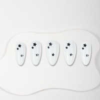 Faux ongles en amande à presser, base blanche avec motif étoile noire, réutilisables, pour salon de manucure, vente en gros