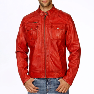 Chaqueta de cuero de lona estilo blusa moderna para hombre KLJM4 100% algodón lavado piel de oveja cuello levantado transpirable a prueba de viento primavera - Product Image 3