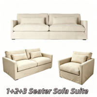 Fauteuil de loisirs monoplace en tissu lin lavable, style français moderne, avec cadre en chêne massif et assise profonde, vente en gros