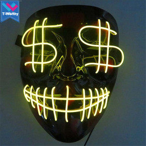 Navidad Fiesta de Halloween Máscaras EE. UU. Dólar EL Máscara LED Brillante Intermitente PVC Plástico 10 Colores Mueca ligera Diseño sangriento - Product Image 1
