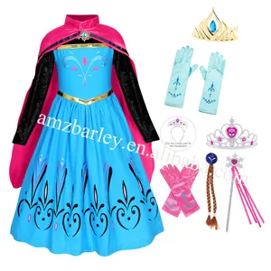 Vestido longo de princesa, vestido longo com manto de aranha bordado, fantasia de halloween e infantil, traje de neve, princesa, anna, floresta