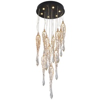 Lámpara de Araña de Cobre Artística, Creativa, Ajustable en Altura, con Cristales Grandes, Estilo Vintage, Moderna, para Vestíbulo de Villa o Escalera