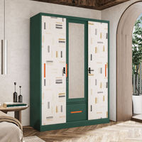 Armoire en acier imprimé crème Tally Line 1200 mm avec 2 portes coulissantes, miroir et tringle de suspension, placard métallique pour chambre à coucher