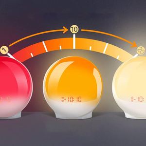 Modern Plastic Wood Grain Table Clock <b>Smart</b> Sunrise Simulation 7 Nature Sounds Alarm AC Powered LED Night Lamp Dimmable Kids - Product Image 2