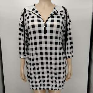 Popular Products <strong>Plus</strong> <strong>Size</strong> Women's <strong>Tartan</strong> Print Hooded Zipper Short Sleeve Tie <strong>Dress</strong> Women - Product Image 2