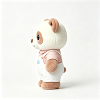 Peluche Panda Marron Kawaii avec Salopette, Jouet en Peluche Personnalisé, Broderie Nuage, Cadeau Adorable
