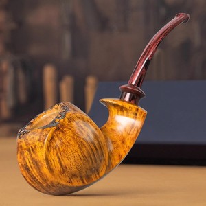 Muxiang Handmade Burl Wood Pipe Bent Type Hollow Chamber Tobacco Pipe For Men - Product Image 3
