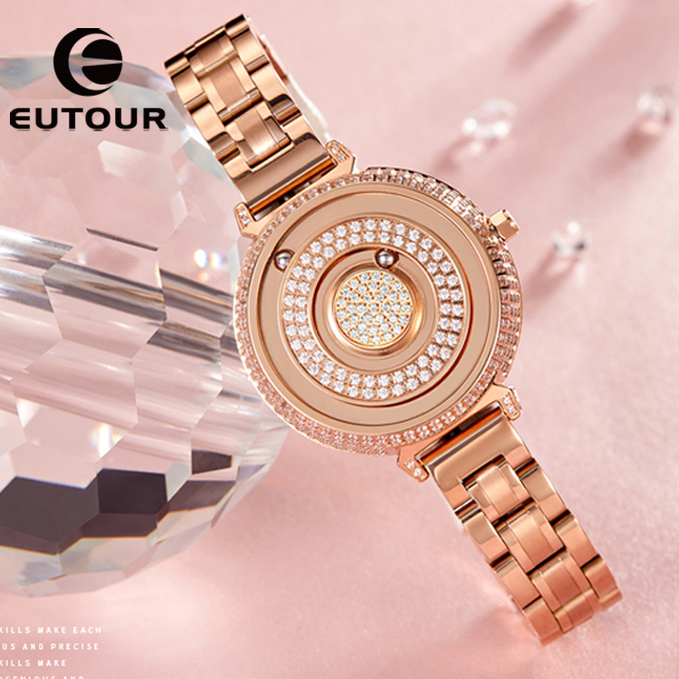 EUTOUR E032 новые оригинальные магнитные мокасины; Цвет серебристый, черный розовое золото женские часы Женские кварцевые наручные часы с тенденции моды из нержавеющей стали