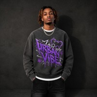 Sweat-shirt oversize à col rond délavé unisexe, imprimé graffiti URBAN VIBE, en coton épais, streetwear, sudadera personnalisée