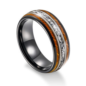 Bague de mariage pour <span class=keywords><strong>homme</strong></span> OAHLAN, bijoux de mode, 8 mm, en bois de fût de whisky, cordes de guitare, incrustation en aluminium, anneaux en carbure de tungstène pour <span class=keywords><strong>homme</strong></span> - Product Image 2