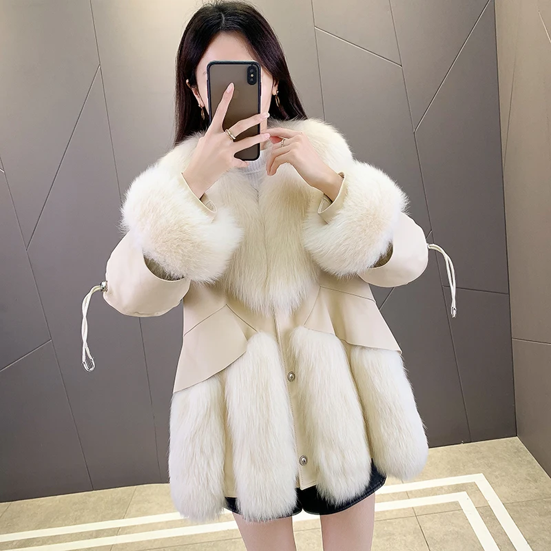 Shop Our New Style Sheepskin Leather Jacket with Fox Fur Collar