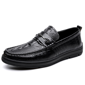 Mocassins en cuir à motif crocodile pour homme, bout rond, chaussures décontractées à enfiler, toutes saisons, semelle intermédiaire en EVA, semelle extérieure en caoutchouc - Product Image 5