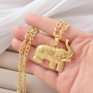 Intricate Lustrous Wholesale Ornate Unisex Custom Fashion Textured Elephant Charm Fine 18k Gold Plated <b>Copper</b> Pendant Necklace - Product Image 4