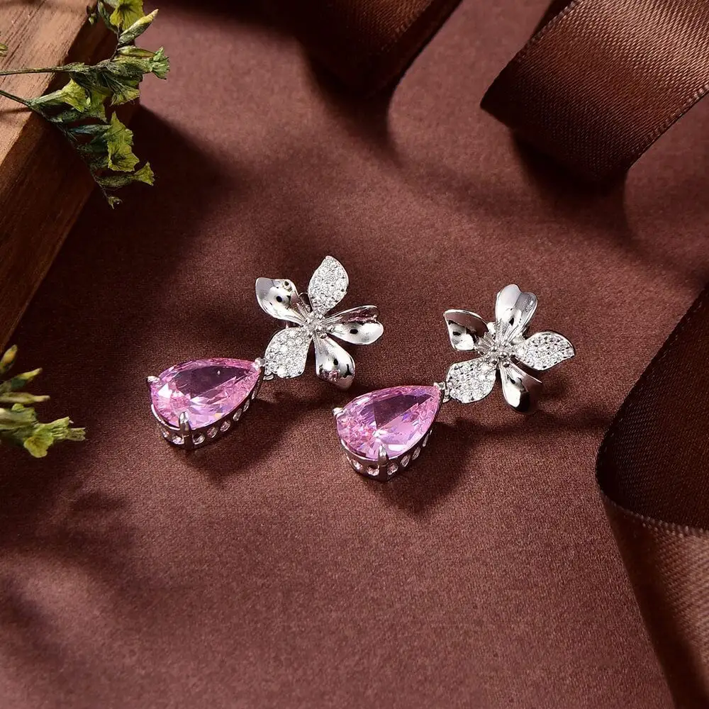 Fashion Jewelry Earrings Dangle Crystal Colored Gem Stone Earrings Charm 925 Silver Women Jewelry Factory