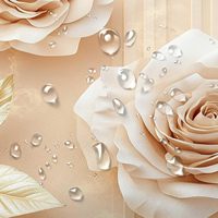 Rideau de Douche en Tissu Luxe Élégant, Motif Floral 3D Moderne Minimaliste Abstrait, Fleurs Blanches et Feuilles Dorées