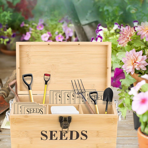 Caja de Almacenamiento de Semillas de Bambú al por Mayor, Organizador de Paquetes de Semillas de Jardín, Caja de Madera con Compartimentos y Asas de Metal - Product Image 3