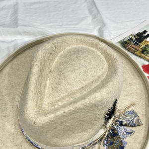 Prêt à expédier hommes femmes unisexe 100% laine feutre <span class=keywords><strong>beige</strong></span> larme haut large bord fedora chapeau feutre trilby gentleman <span class=keywords><strong>borsalino</strong></span> chapeaux - Product Image 3