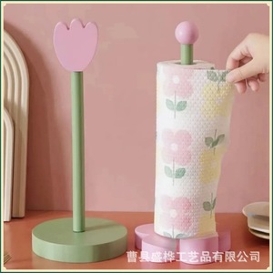 Flower Shape Wooden Tissue Holder Desktop <b>Kitchen</b> <b>Paper</b> Towel Stand With Pink Green Design For Home Use - Product Image 1