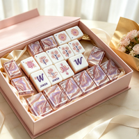 Set Mahjong Amerika Kustom 160 Ubin Akrilik Mutiara Pink Ungu dengan Pola Bunga Timbul
