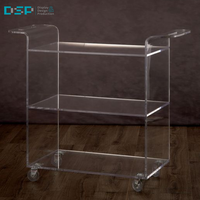 Chariot de bar en acrylique de qualité supérieure de qualité commerciale avec roulettes, à double niveau, moderne, pour le service dans les hôtels, fabriqué en usine au Vietnam