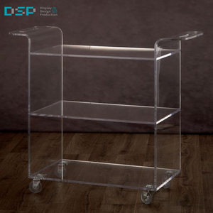 Dsp Việt Nam Nhà Máy Thương Mại Cấp Cao Cấp <span class=keywords><strong>Acrylic</strong></span> Kim Loại Thanh Giỏ Hàng Với Bánh Xe Hai Lớp Xe Đẩy Hiện Đại Cho Khách Sạn Phục Vụ - Product Image 3