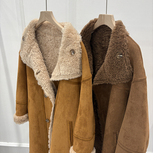 Maniche monopetto con collo in pelliccia Outwear marrone da donna caldo lungo <span class=keywords><strong>cappotto</strong></span> di lana con <span class=keywords><strong>tasche</strong></span> - Product Image 6