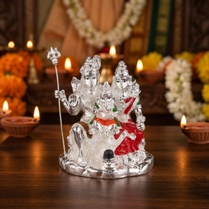 Shiv Parivar Idol 3.75 Inch Premium Silver Plated Hindu God <b>Statue</b> for Home Temple Puja Decor Spiritual Religious Gift - Product Image 1
