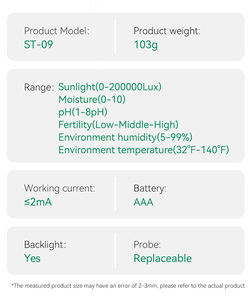 Testador Digital de Solo Wanbang ST 09 de Alta Sensibilidade 6 em 1 <span class=keywords><strong>Detector</strong></span> de PH Umidade Fertilidade Temperatura Umidade Luz Solar - Product Image 3