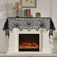 Décorations d'Halloween Chenshi, nappe rectangulaire en polyester, motif toile d'araignée, chauves-souris 3D, dentelle noire, utilisation en intérieur, cheminée