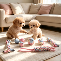 Lot de 6 jouets pour chien Macaron en corde de coton personnalisée, à mâcher, interactifs, pour l'entraînement, durables, blanc + noir, pour usage intérieur